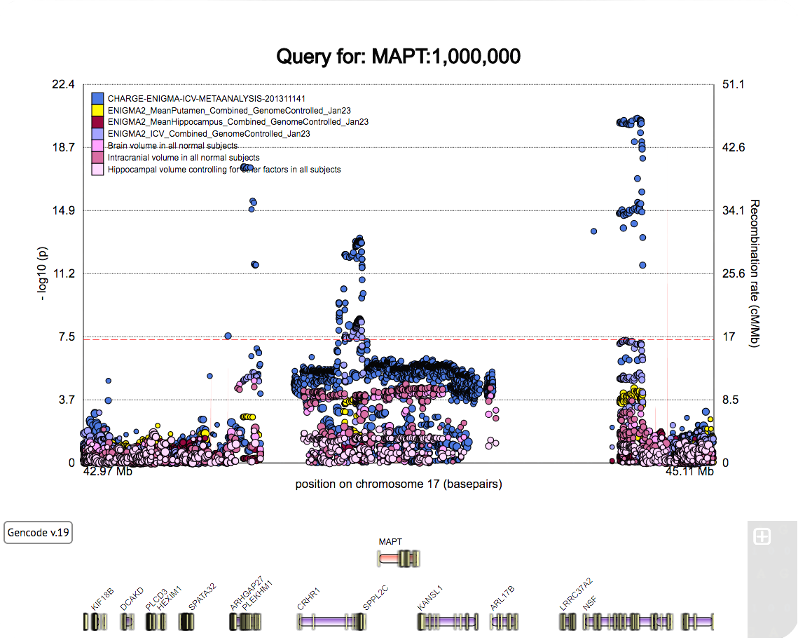 Search for gene MAPT looking 1,000,000 bp upstream and downstream of the gene